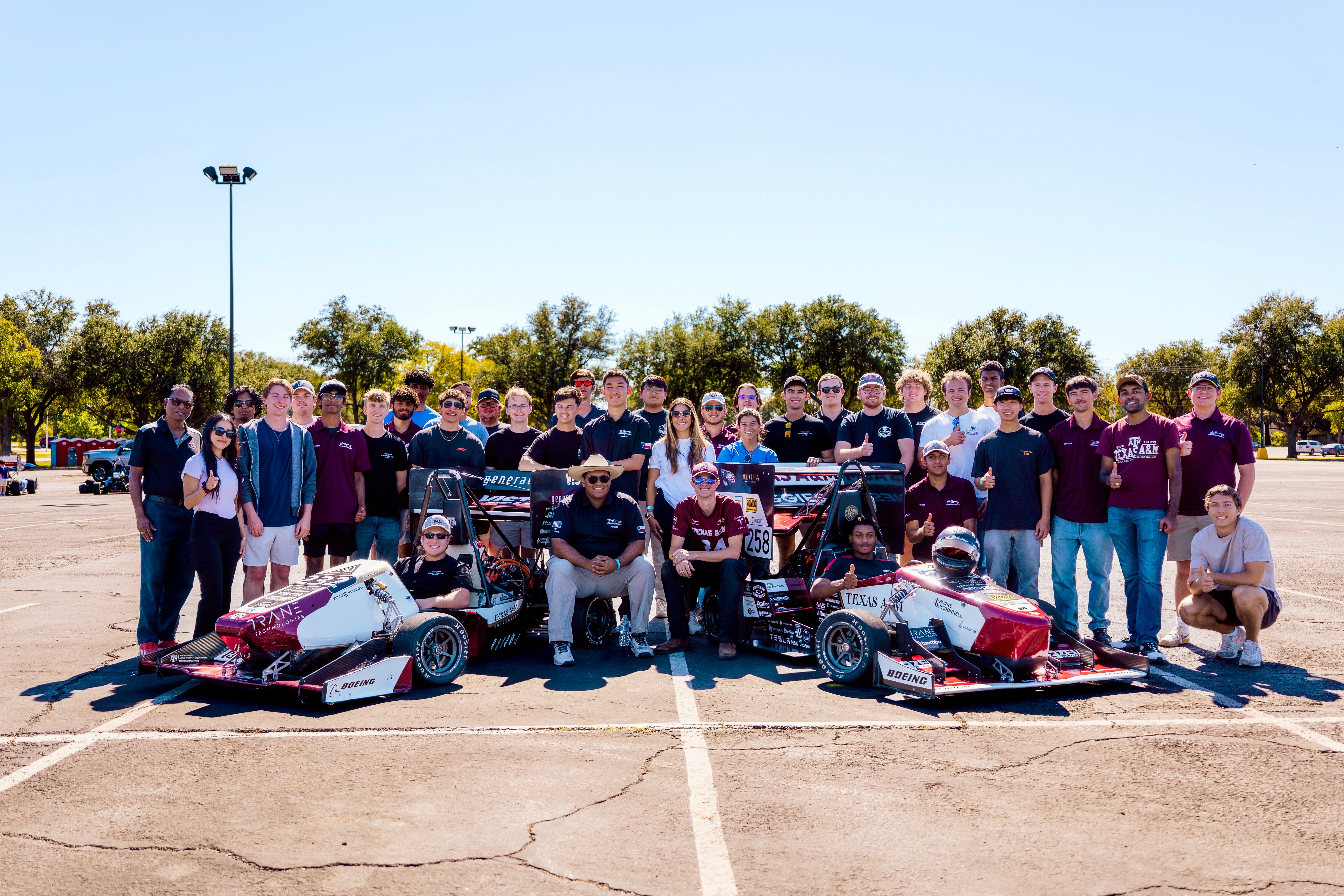 The entire Texas A&M Formula Electric team posing.